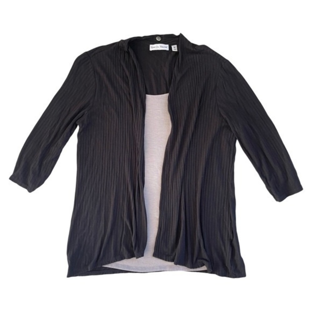 Rebecca Malone Black Cardigan w/ Attached Grey Tank - Size Medium